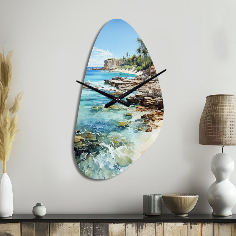 Beach Photo Tropical Paradise III - Horloge murale asymétrique en métal, impression d'horloge murale de forme unique, Grand
