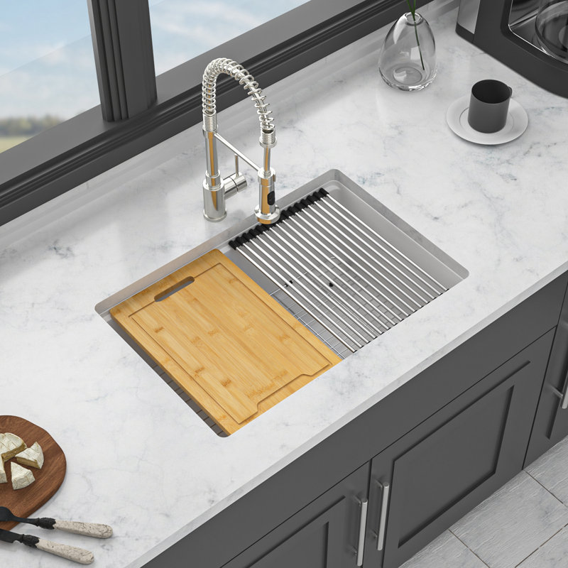 Quartz Kitchen Sink - 28"X19"X9.65" White Granite Composite Workstation Undermount Kitchen Sink, White