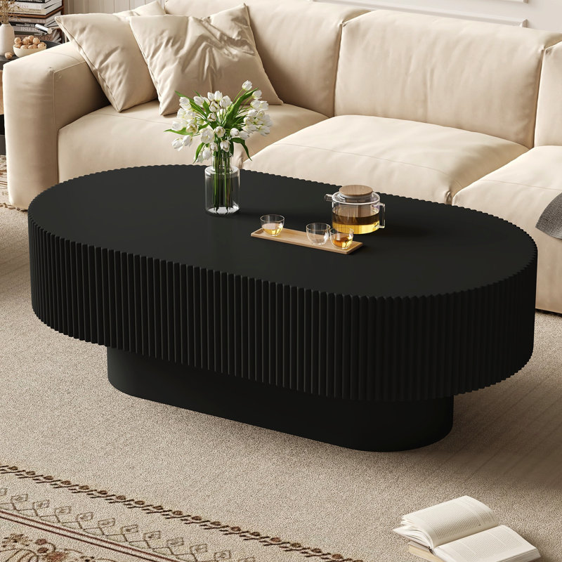 Table basse ovale en bois avec piédestal 48,4 po Wood, Black