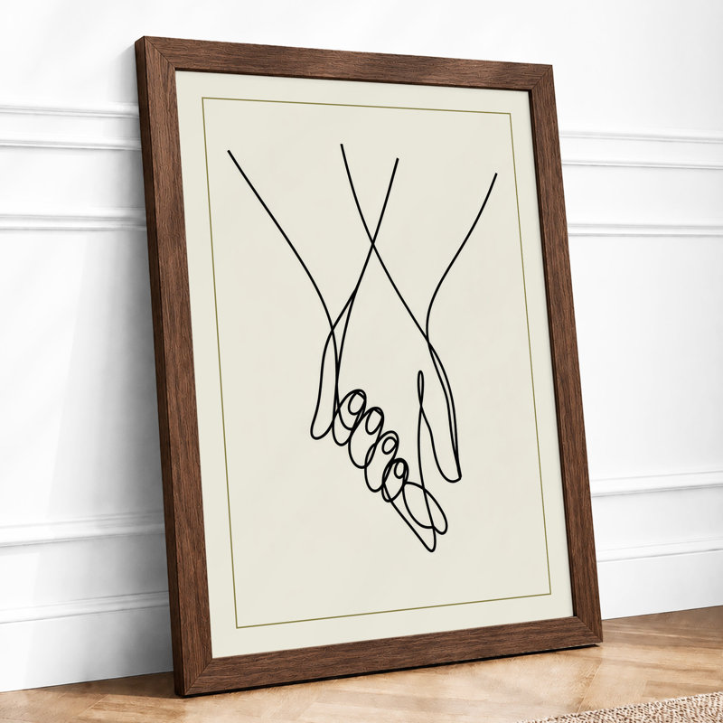 Hands Interlocked Minimalist 1 Piece Single Picture Frame Wall Art, A4 - 29.7 x 21.0 cm, Walnut