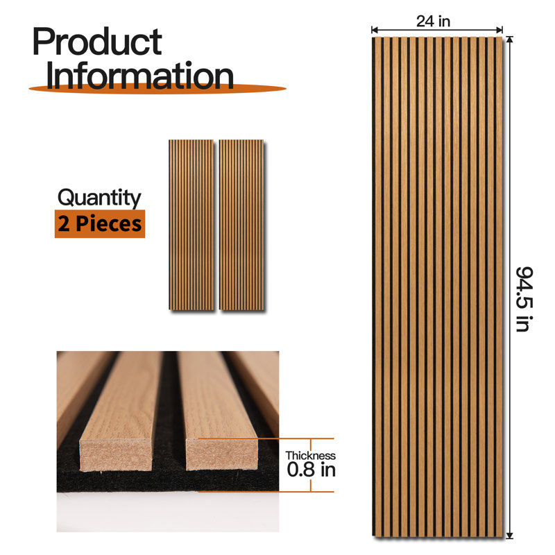 2 Pcs Acoustic Wood Wall Panelling, 3D Slat Wall Panelling for Wall and Ceiling Decor (31 sq.ft/Case), Teak, 24'' x 94.5"