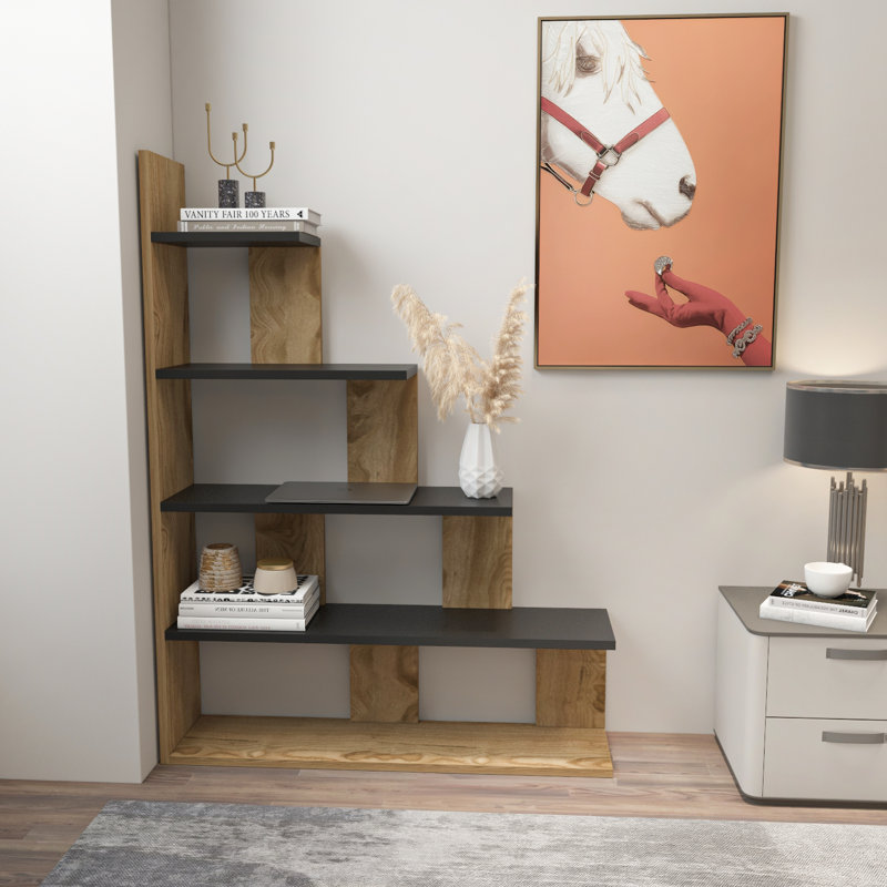 Echo 120cm H x 90cm W Step Bookcase, Oak/Black