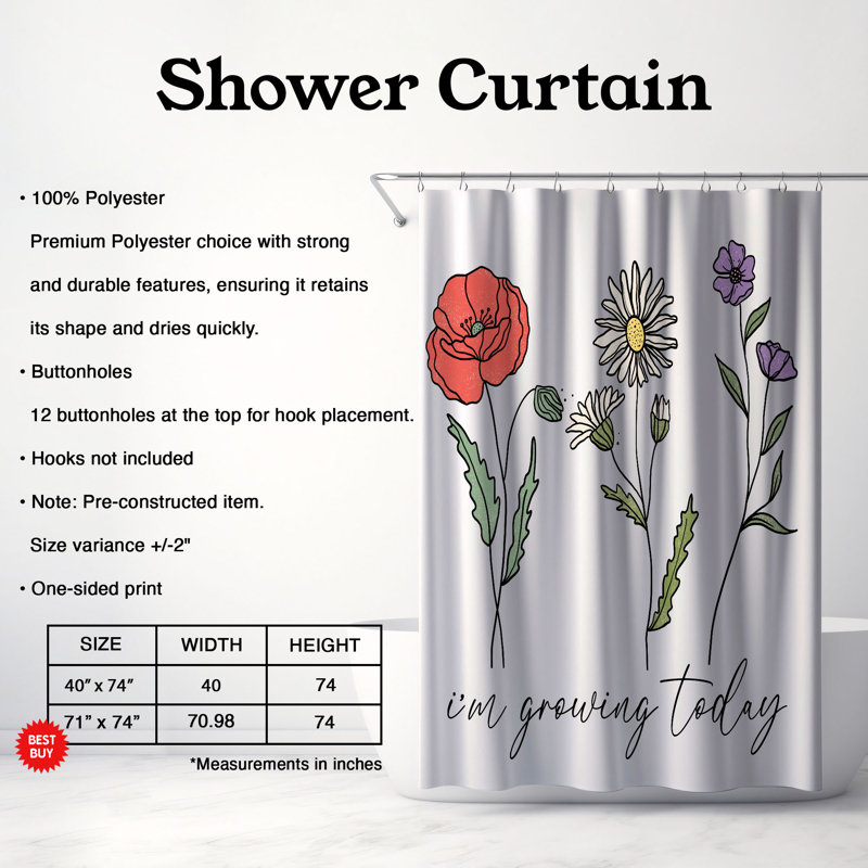 Proud Colors - Rideau de douche standard 1 pièce, H 74 po x l 40 po