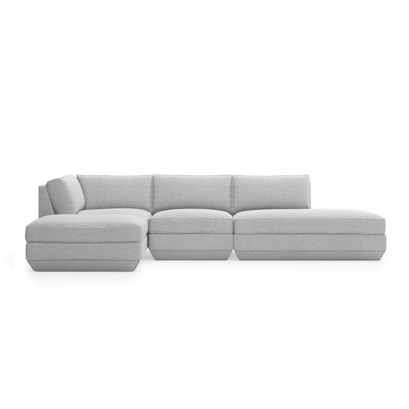 Podium Modular 4-Piece Lounge Sectional B, Bayview Silver Performance Twill, Left Hand Facing