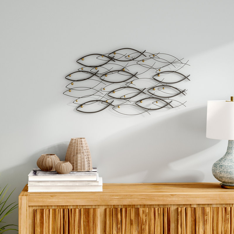 Metal Indoor Outdoor Fish Dark Gray Wall Decor