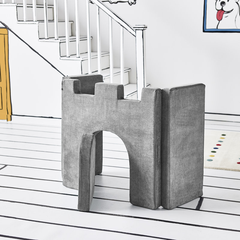Yourigami Folding Kids and Toddler Foam Play Castle, 2 Pieces, Mountain Gray
