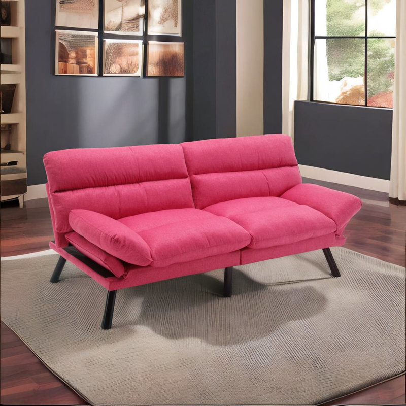 Canapé-lit avec coussin épais, Lin rose rouge
