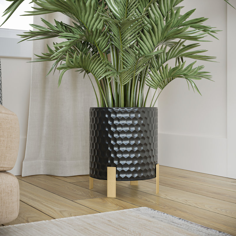 Ebony Mid Century Modern Indoor Metal Pot Planter 4-Leg Metal Base, 14" H x 13" W x 13" D