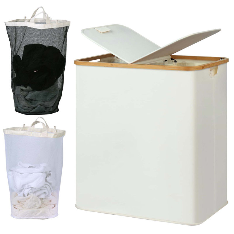 Bhargava Laundry Hamper with Handles, Fabric/Bamboo, Beige, 65 x 57 x 37