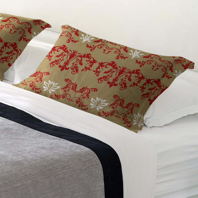 Football Baroque Pattern Pillow Sham, King, Microfiber, Gold/Red/White
