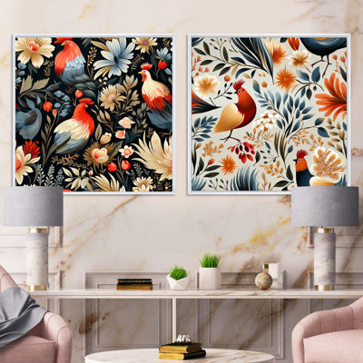 Motif de coq rouge Country Charm - ensemble de 2 animaux coq carrés