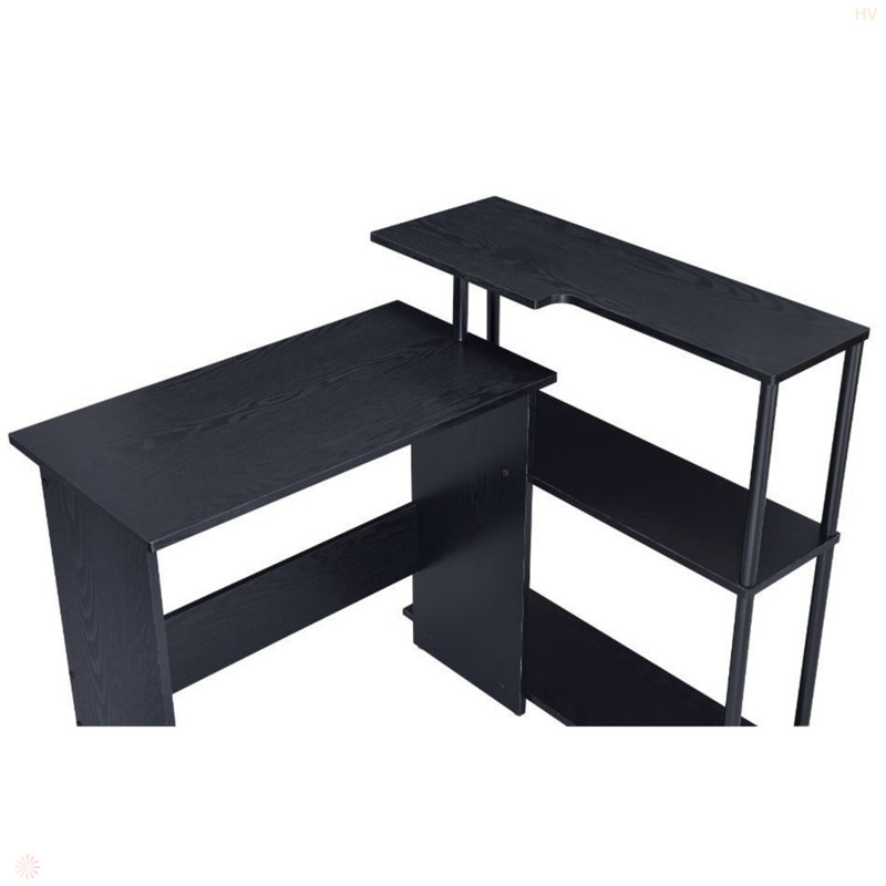 Rectangular Writing Desk With Side Shelf, Black