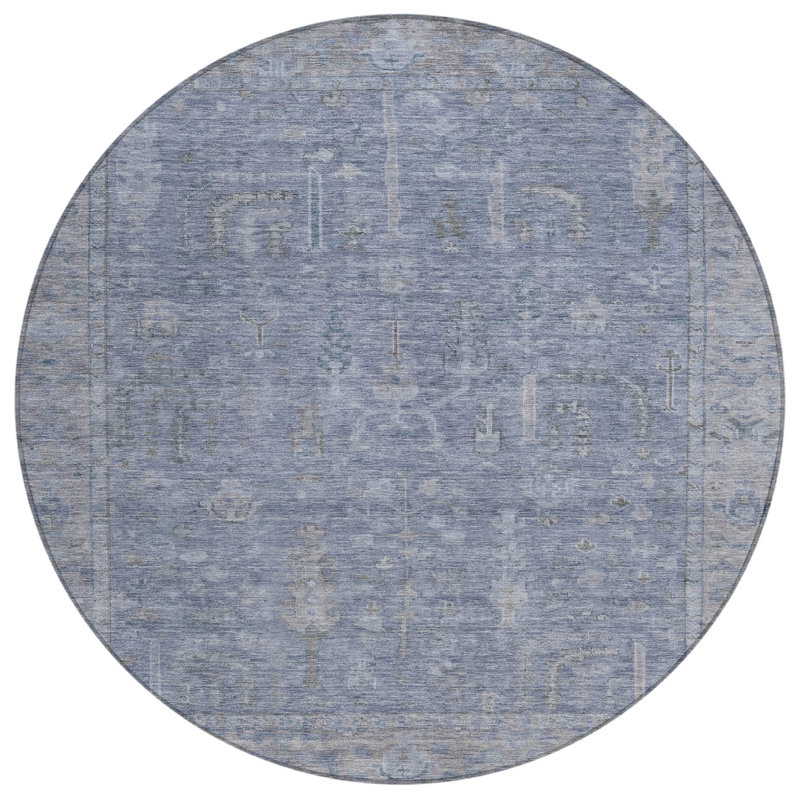 Zia Blue Washable Indoor-Outdoor Rug - , 8' x 8'