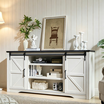 66 Inch TV Stand Console For Tvs Up To 75" With 2 Sliding Barn Doors And Drawers