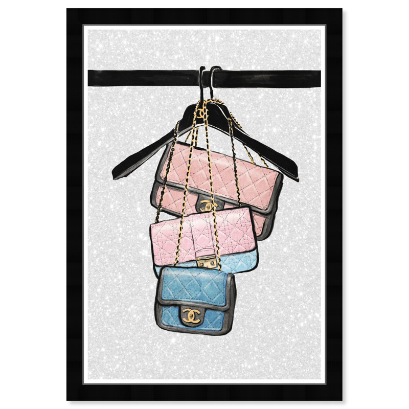 «Fashion and Glam Closet Purses Shine Handbags» - Reproduction d'art graphique sur papier encadré