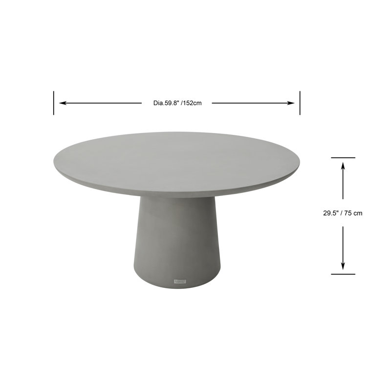 Table de salle à manger ronde en béton 60 "Elementi Home Rio, H 29,5 po x L 59,8 po x l 59,8 po, Gris espace