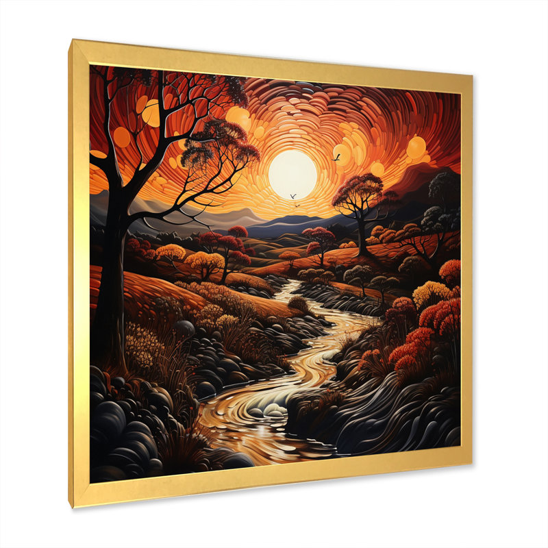 Countryside Crimson Sunset Landscape V - Landscapes Canvas Art Print, H 16 po x l 16 po x P 1 po, Encadrement doré