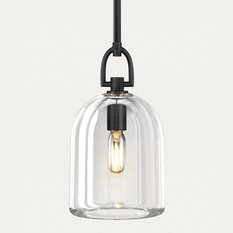 Luminaire suspendu pour îlot de cuisine à 1 lumière avec abat-jour cloche en cristal K9, Noir mat
