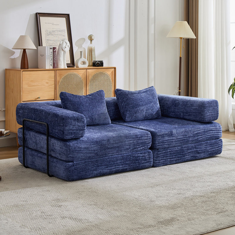 Canapé modulaire Loveseat Boneless, Chenille bleu foncé, L 78,74 po