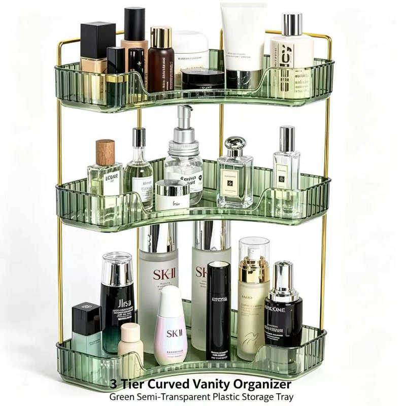 Présentoir ouvert vertical à 3 niveaux pour les soins de la peau et le maquillage (vert), Vert