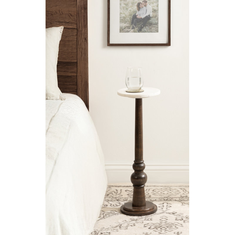 Anike Solid Wood Pedestal End Table, White/Dark Brown