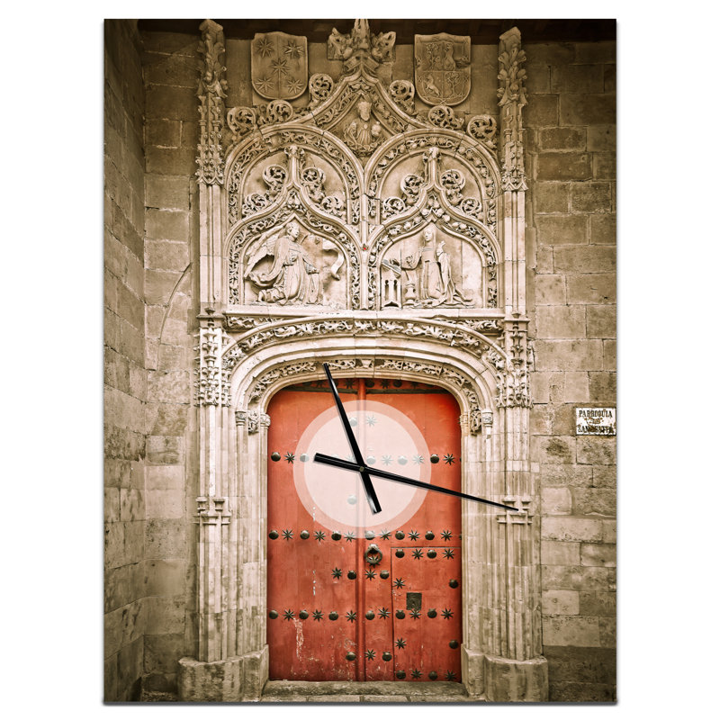 Vieille porte d'églises à Salamanque, Espagne - Horloge murale abstraite, Grand