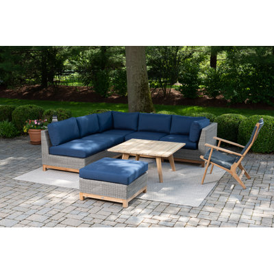 Stafani Teak 7 - Person Modular Patio Conversation Sets with Cushions