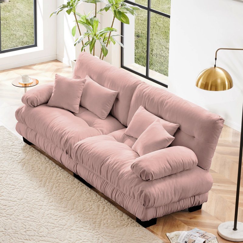 Canapé Cloud, canapé 2 places avec 2 coussins lombaires et 2 coussins décoratifs - chenille rose