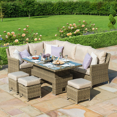 Balch Corner Rattan Dining Set - with Ice Bucket & Rising Table