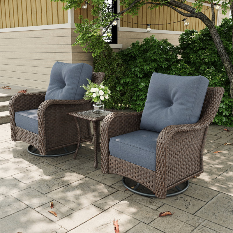 Metal Outdoor Lounge Chair, Brown, Navy