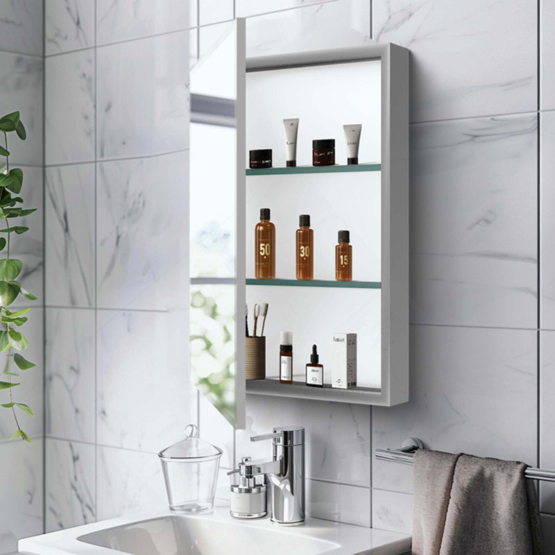 Armoire à pharmacie avec miroir réglable et fixation murale en aluminium pour salle de bain
