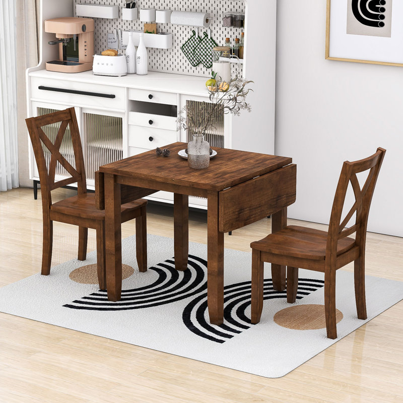 Rainar 3 - Piece Extendable Dining Set with Drop Leaf, 2 Chairs for Small Places, Brown