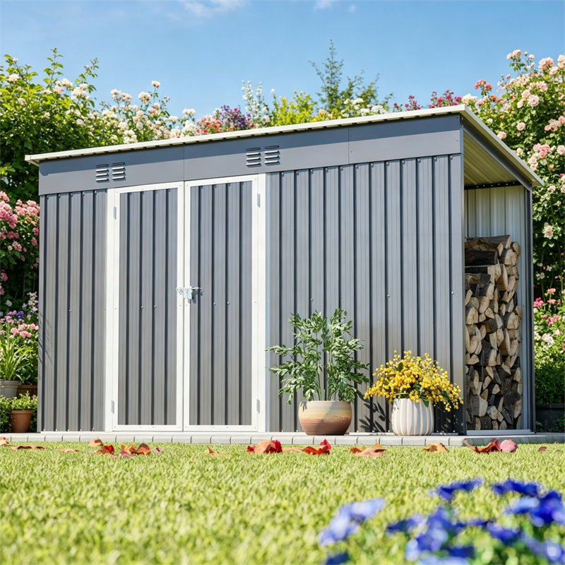 Remise de rangement en métal pour outils de jardin 10 pi x 4 pi, H 71,65 po x l 122,39 po x P 48,32 po