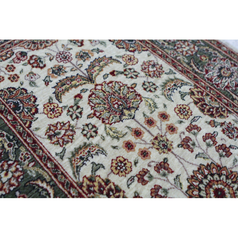 Hand-Knotted High-Quality Cream and Green Runner