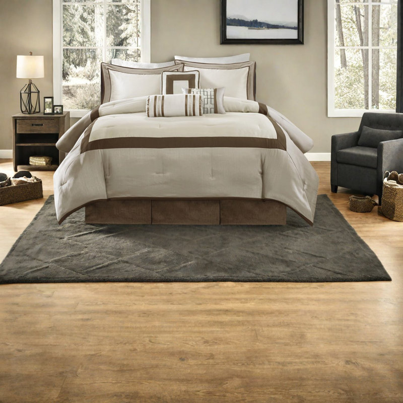 Ensemble de literie luxueux 7 pièces, polyester grand confort brun taupe