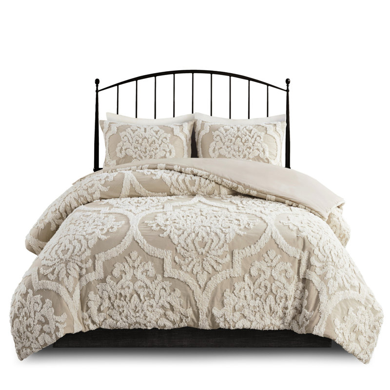 Édredon en coton taupe 3 pièces pour lit double / grand