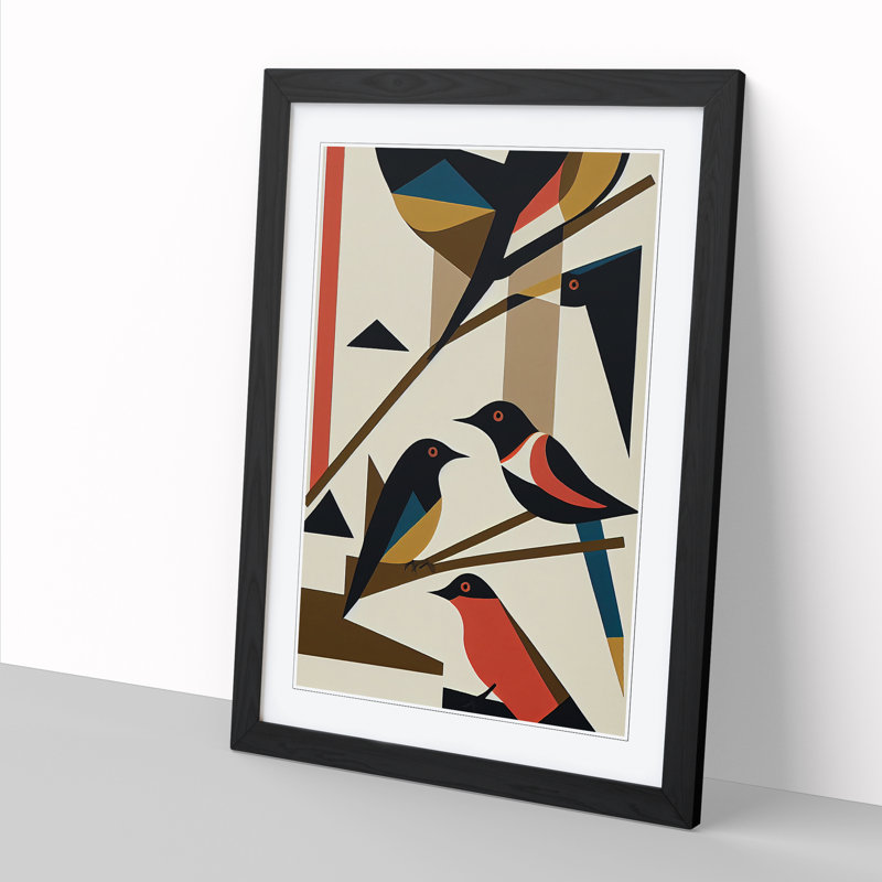 Magpie Bird Bauhaus - Single Picture Frame Print, Black, 64cm H x 46cm W x 2cm D