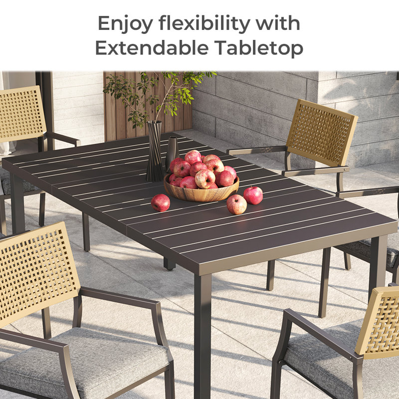 extendable patio table with umbrella hole Aoodor Dining For 6 People, 59"l X 38"w Rectangular Metal Outdoor Dining Table adding great practicality to outdoor dining Larnaca Outdoor Extendable Dining Table,