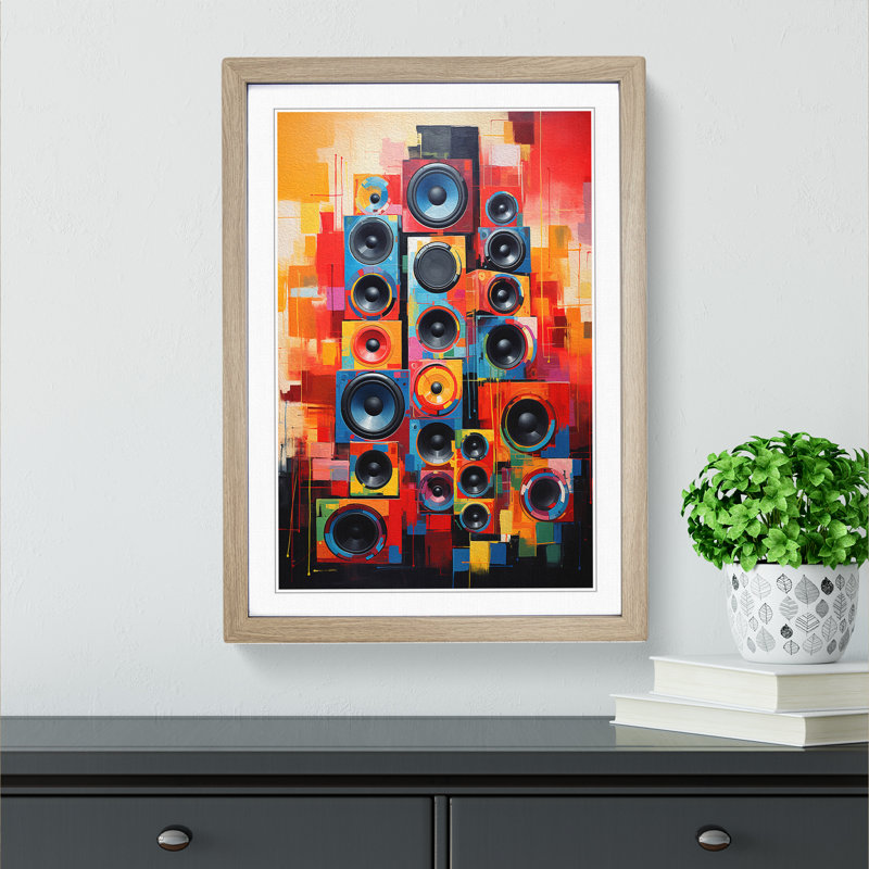 Speakers Modern - Single Picture Frame Print on Wood, 34cm H x 25cm W x 2cm D, Oak