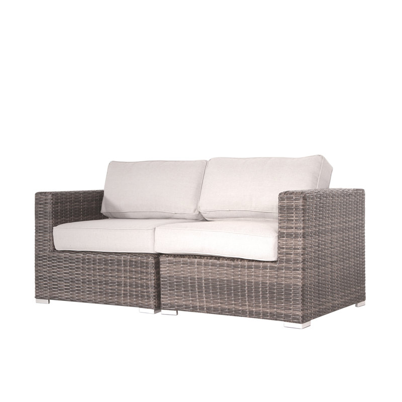 Causeuse d'extérieur en osier avec coussins Arreola, Brun, Beige Sunbrella