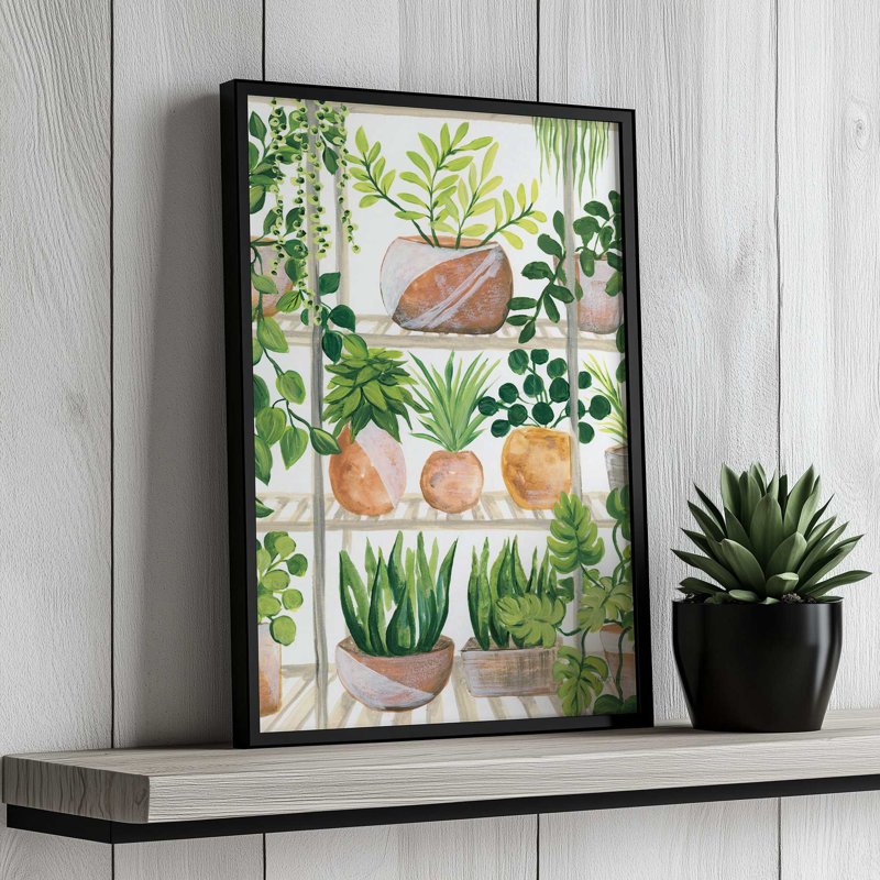 "Plants on Shelf" par Yvette St. Amant, reproduction d'art sur toile, H 48 po x l 36 po, Brun