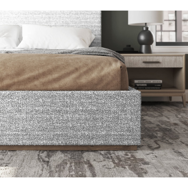 Lit plateforme moderne avec tête de lit tapissier haute, Grand, Crème
