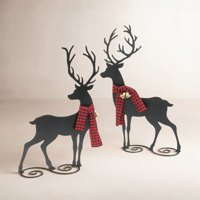 Large Metal Holiday Deer Figurine Set
