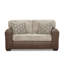 Sofa deux places en similicuir avec coussins en peau de mouton bouclée et coussins décoratifs