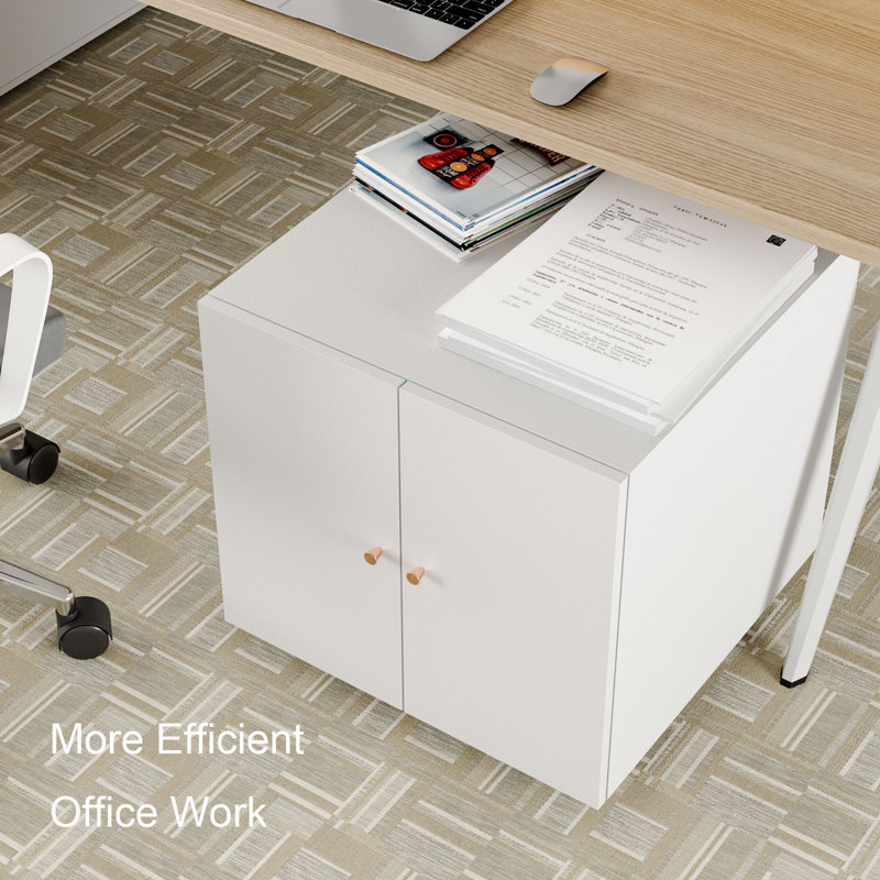 White Metal Mobile Printer Stand with Storage Cabinet