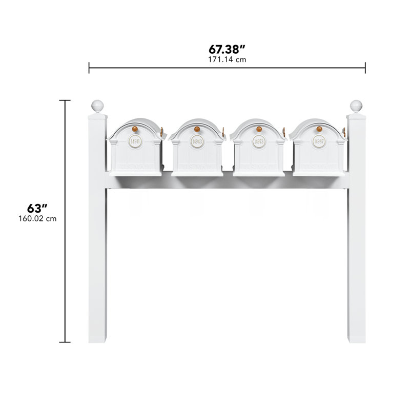 Balmoral Quad Mount Mailbox /w/ Ball Finials & Personalized Door Medallion (4 Mailboxes, Quad Mount Rack, 4 Medallions), Yes