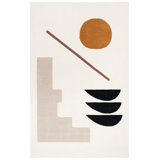 Alessandra Hand Tufted Wool Abstract Area Rug in Ivory / Brown