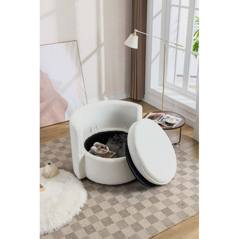 Fauteuil demi-tonneau pivotant avec rangement, Laine ivoire