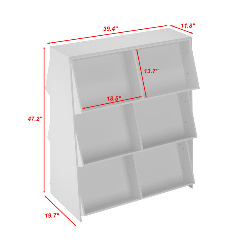 Modern Double-Sided Magazine Rack And Bookshelf Organizer With 12 Storage Compartments, Freestanding Display Shelf For Living Room Or Office, 47.2” High White Storage Cabinet
