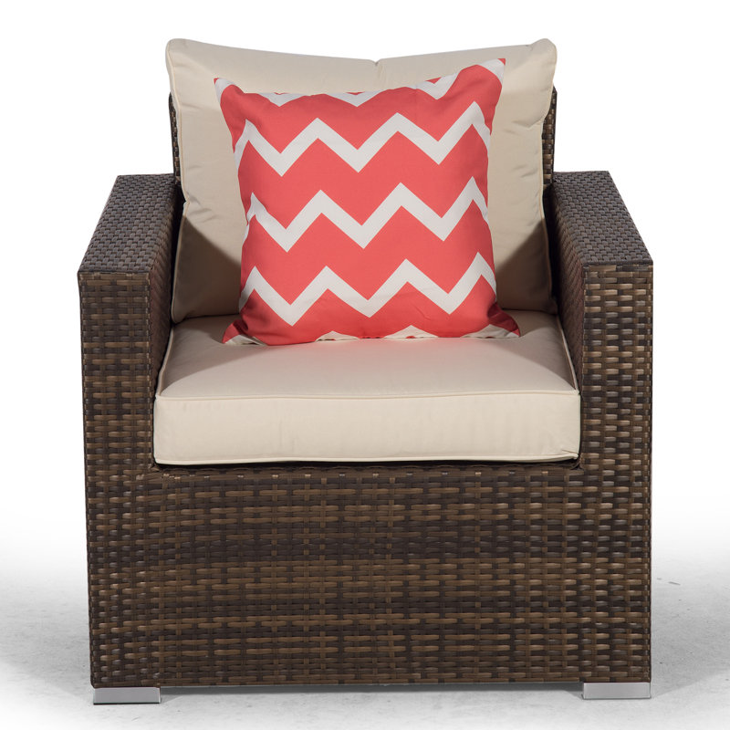 Villalba Wicker Outdoor Lounge Chair, Brown/Cream